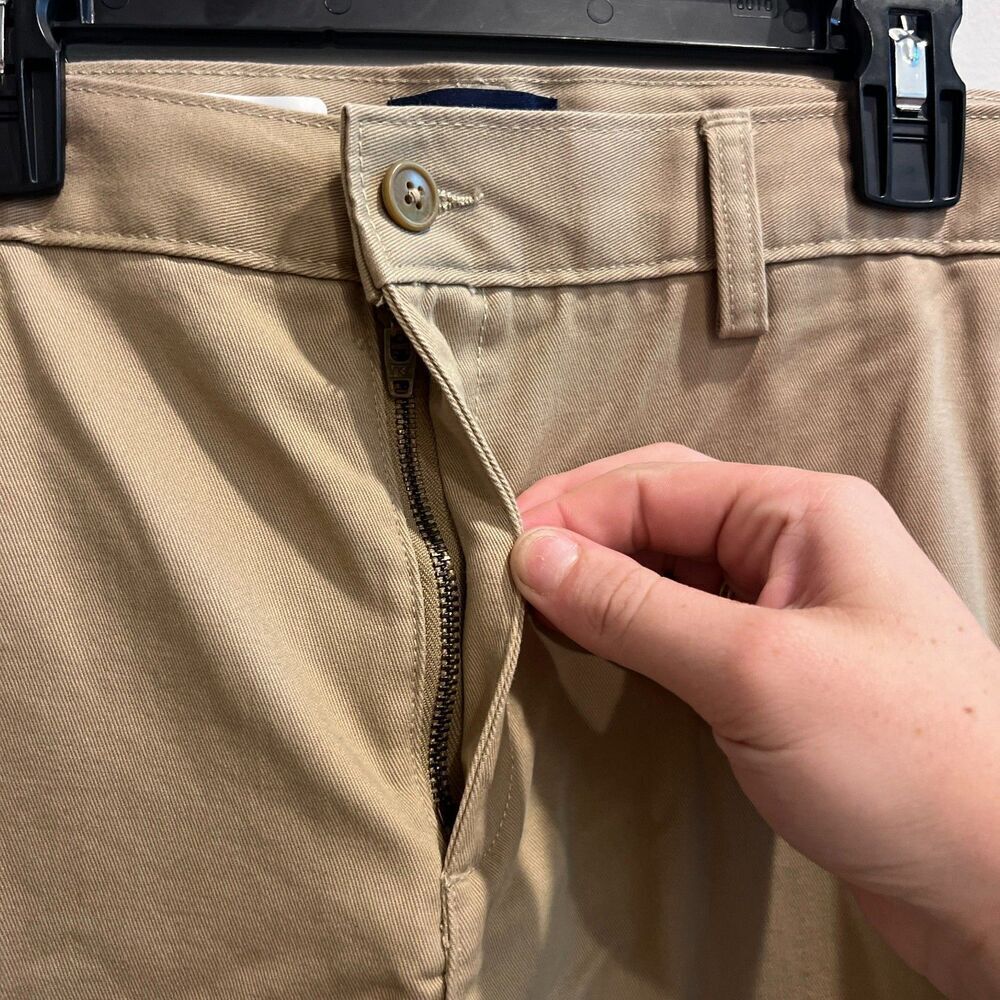 Lands' End Boys Dress Pants Beige Sz 18 Cotton Straight Flat Front Button Zip - Picture 5 of 10